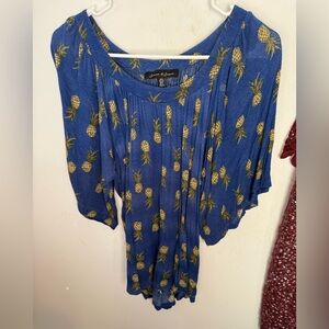 Jasmine & Juliana Blue Pineapple Print Blouse